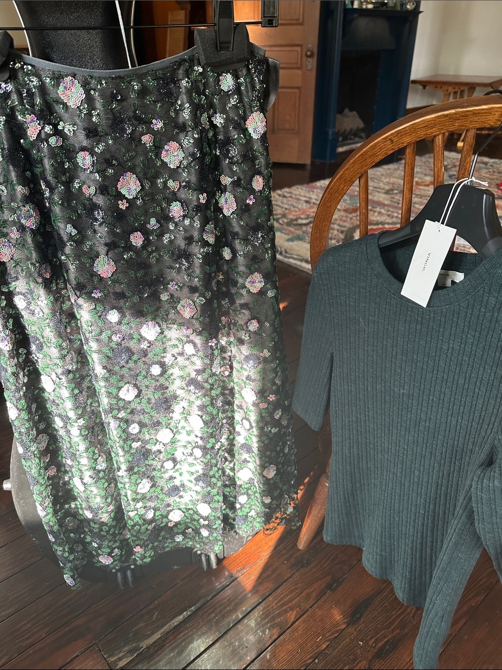 Women’s Black & Green Floral Shimmer Dress - Vince